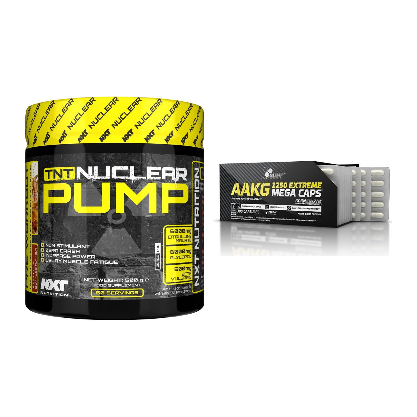 Trainings-Set: NXT Nutrition TNT Nuclear + Olimp AAKG Extreme Mega – alle enthaltenen Artikel