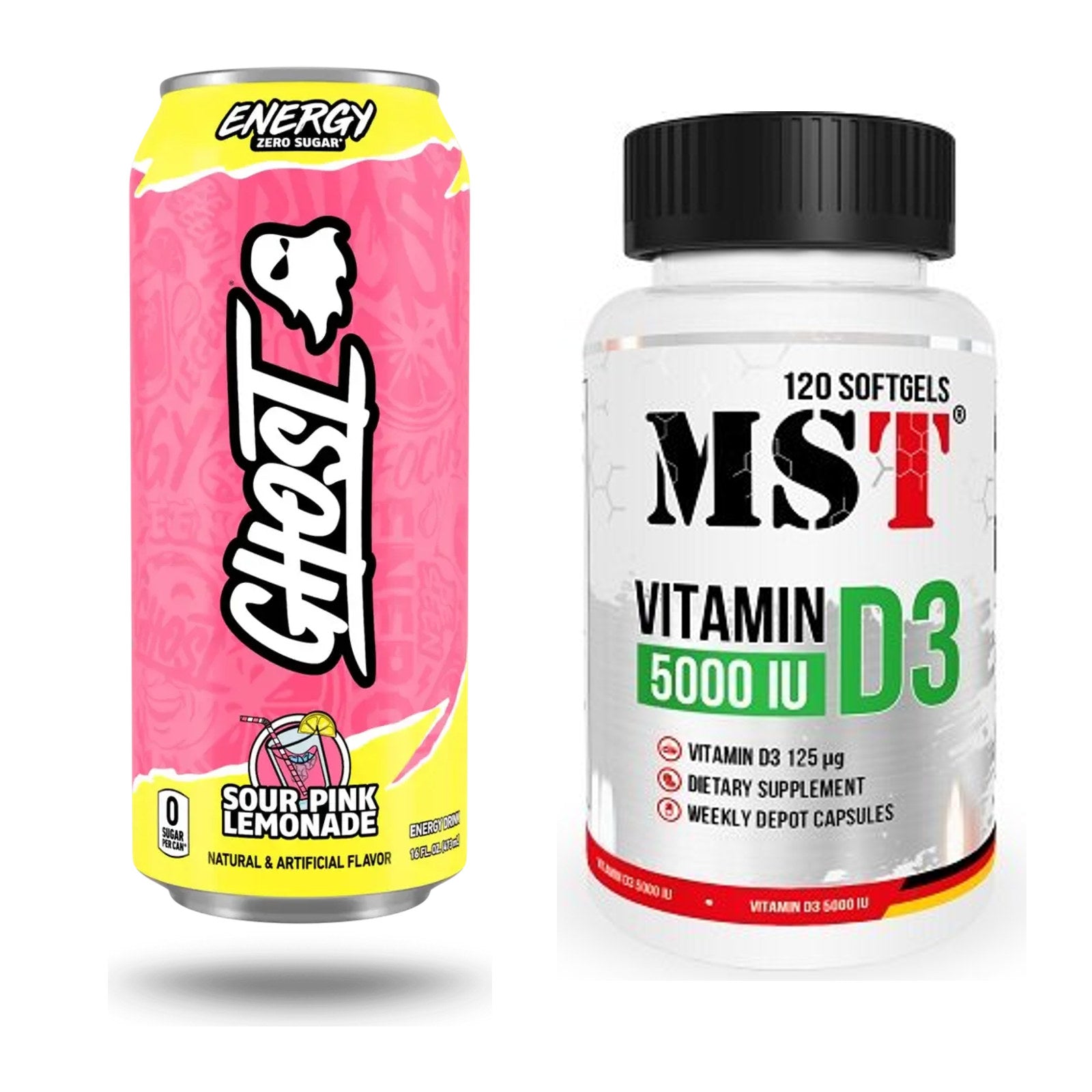 Trainings-Set: Ghost Energy + MST Vitamin D3 5000IU 120 Softgels – alle enthaltenen Artikel