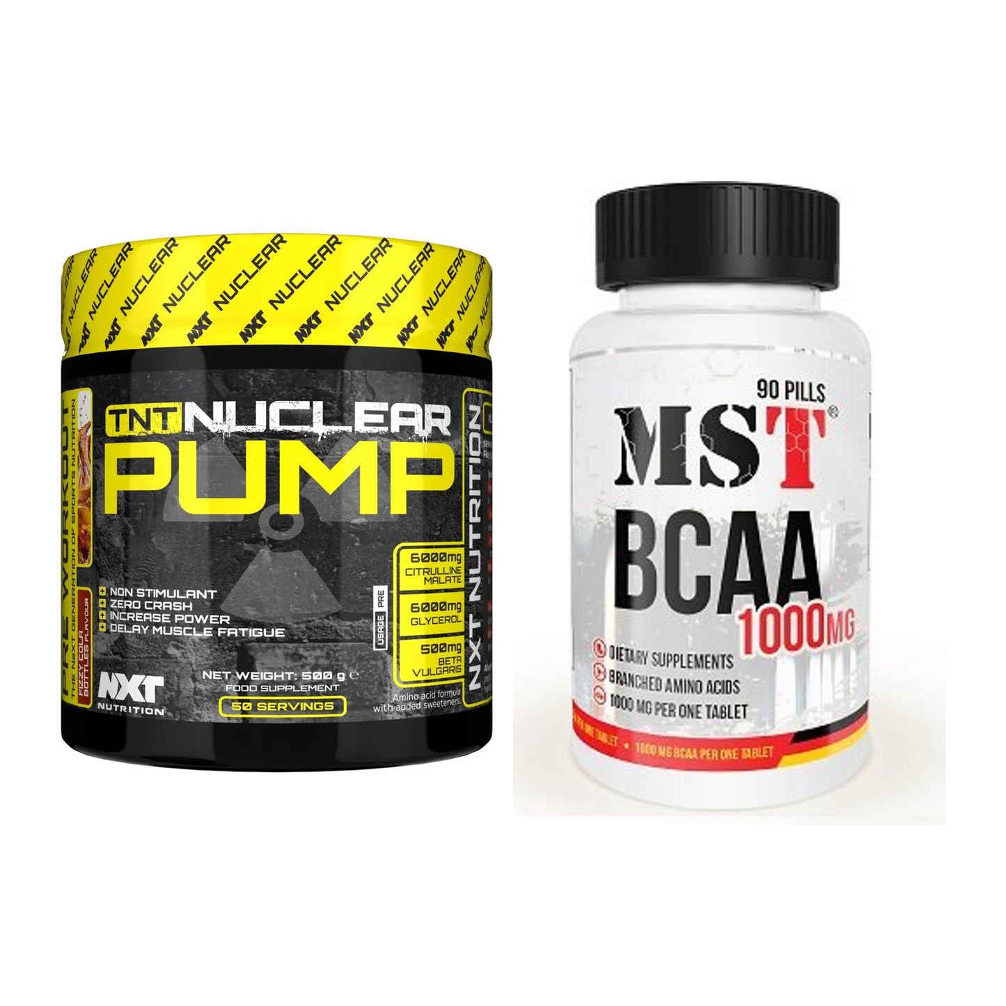Trainings-Set: NXT Nutrition TNT Nuclear + MST BCAA 1000 (90 Tabl.) – alle enthaltenen Artikel