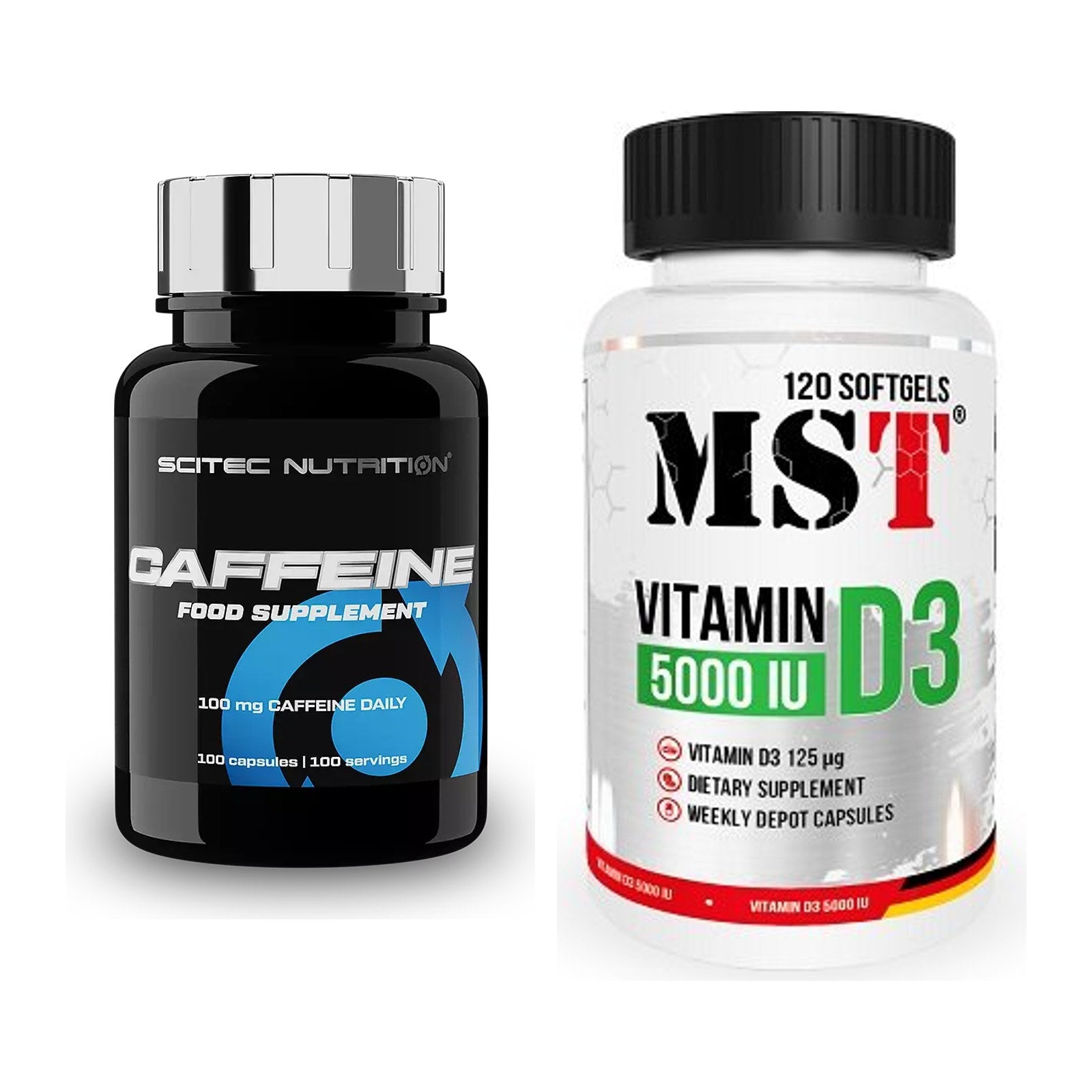 Trainings-Set: Scitec Caffeine + MST Vitamin D3 5000IU 120 Softgels – alle enthaltenen Artikel