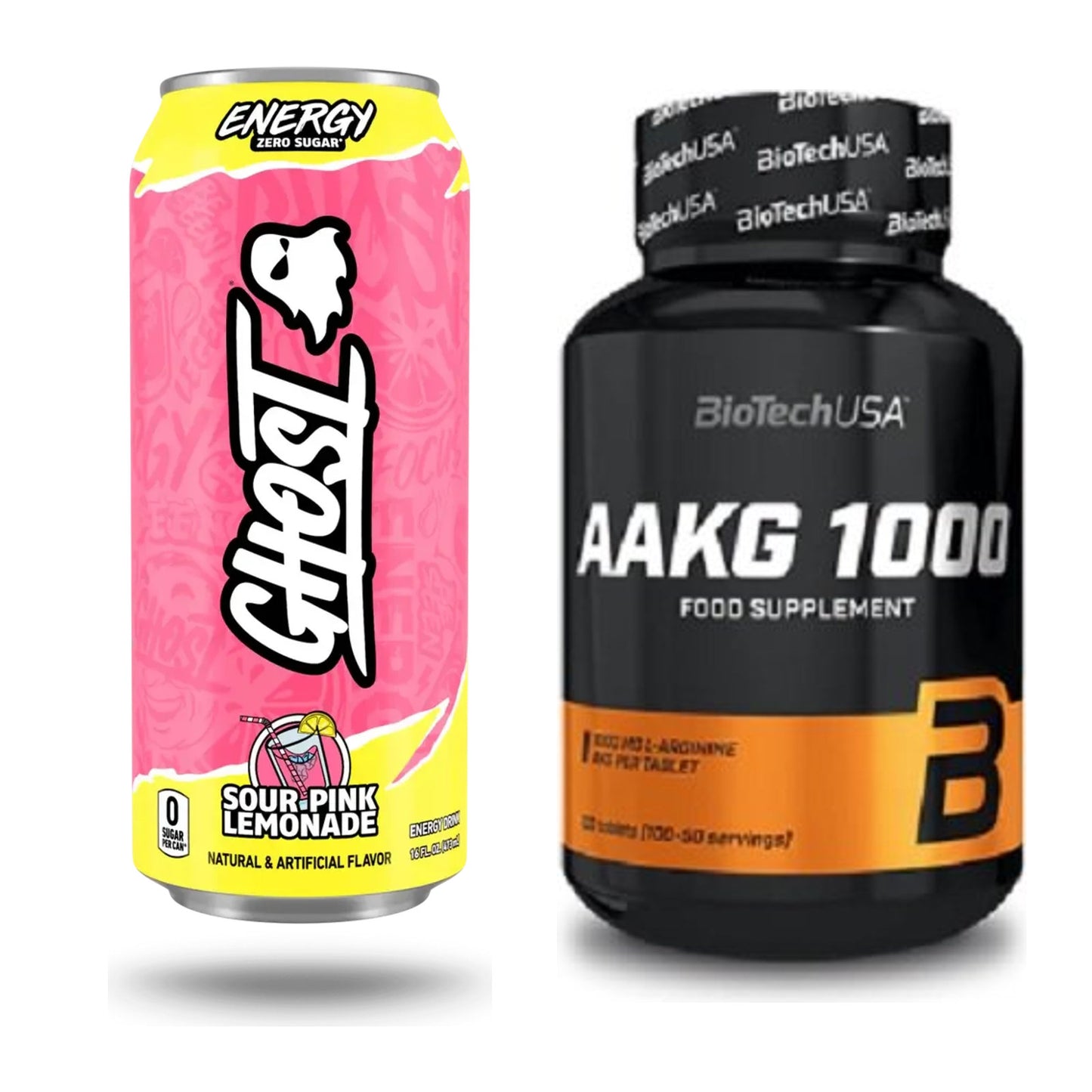 Trainings-Set: Ghost Energy + BioTech AAKG 1000mg 100 Tabl. – alle enthaltenen Artikel