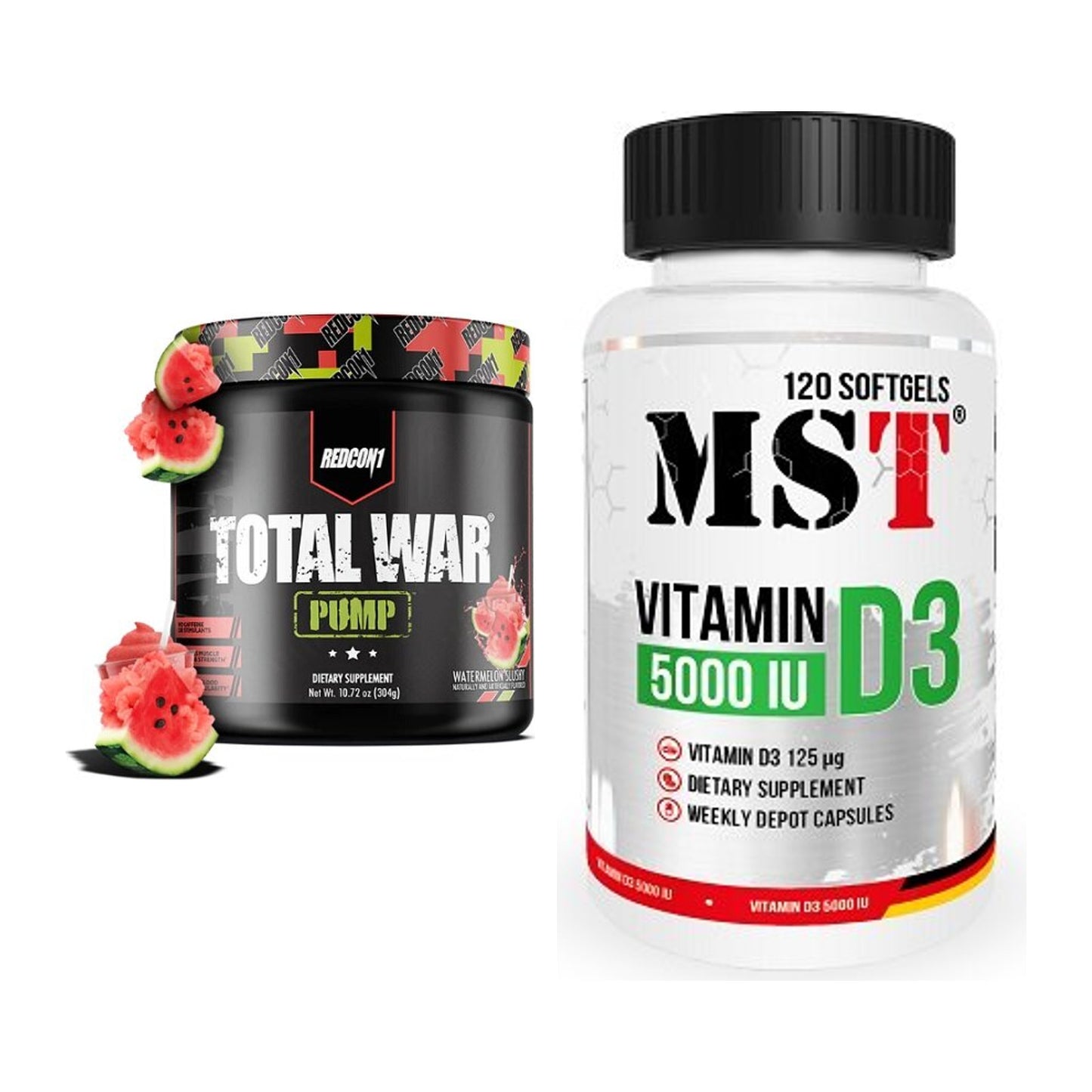 Trainings-Set: Redcon1 Total War PUMP + MST Vitamin D3 5000IU 120 – alle enthaltenen Artikel