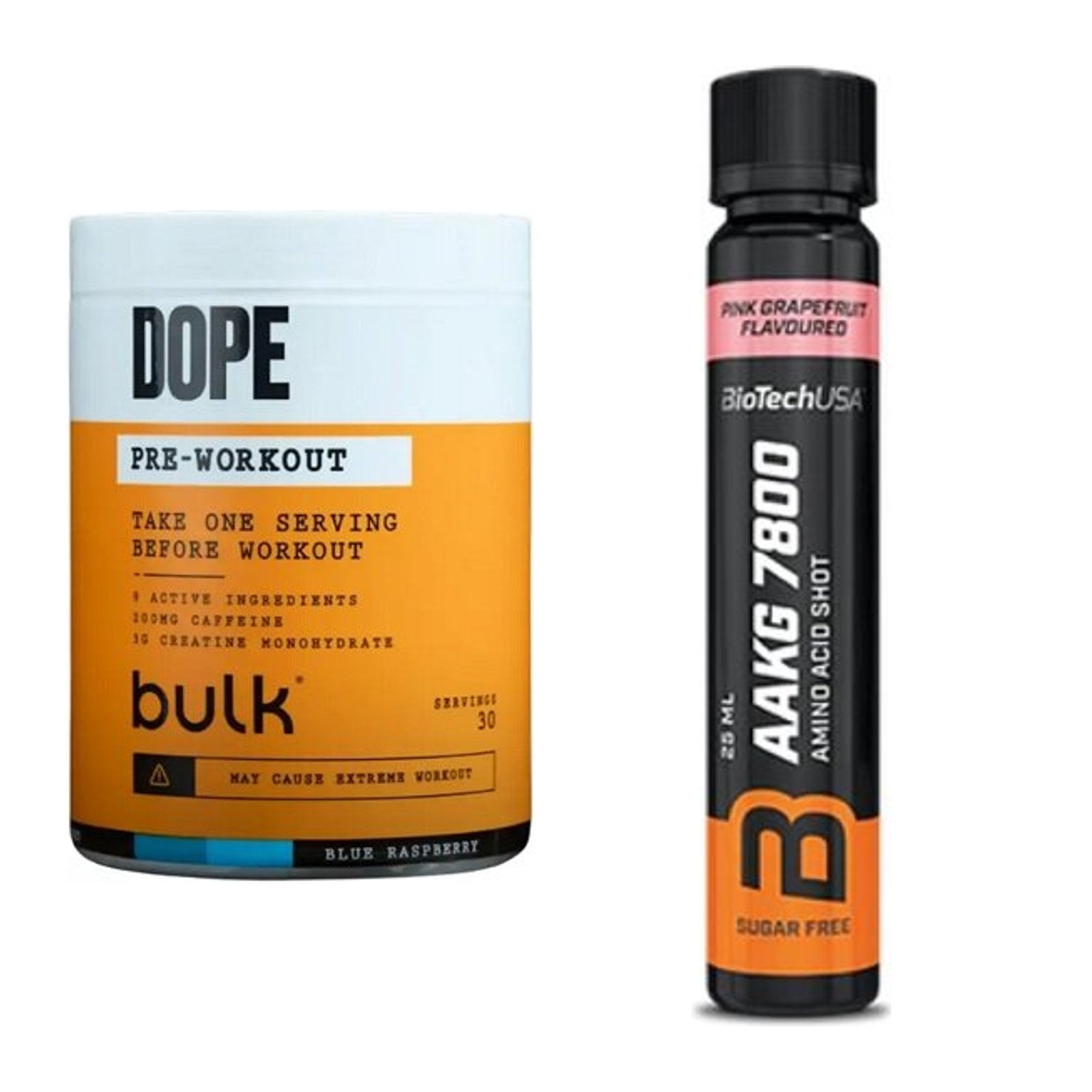 Trainings-Set: Bulk Dope Pre-Workout 30 Serv. + BioTech AAKG 7800 – alle enthaltenen Artikel