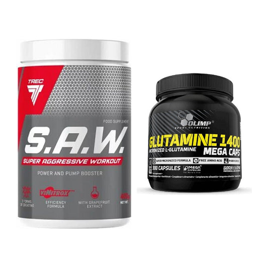 Träningsset: Trec Nutrition SAW Booster + Olimp L-Glutamine Mega - alla föremål ingår