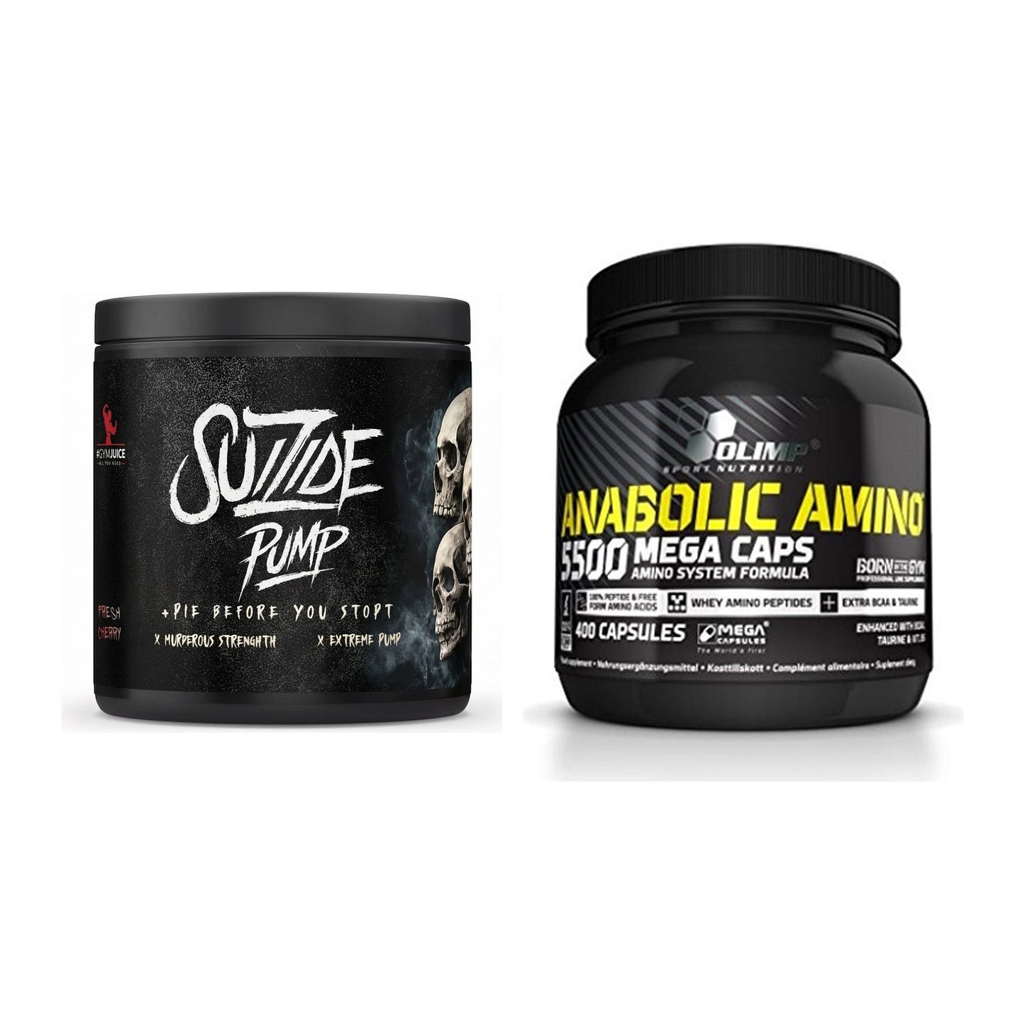 Trainings-Set: #GYMJUICE SUIZIDE PUMP + Olimp Anabolic Amino 5500 Mega – alle enthaltenen Artikel