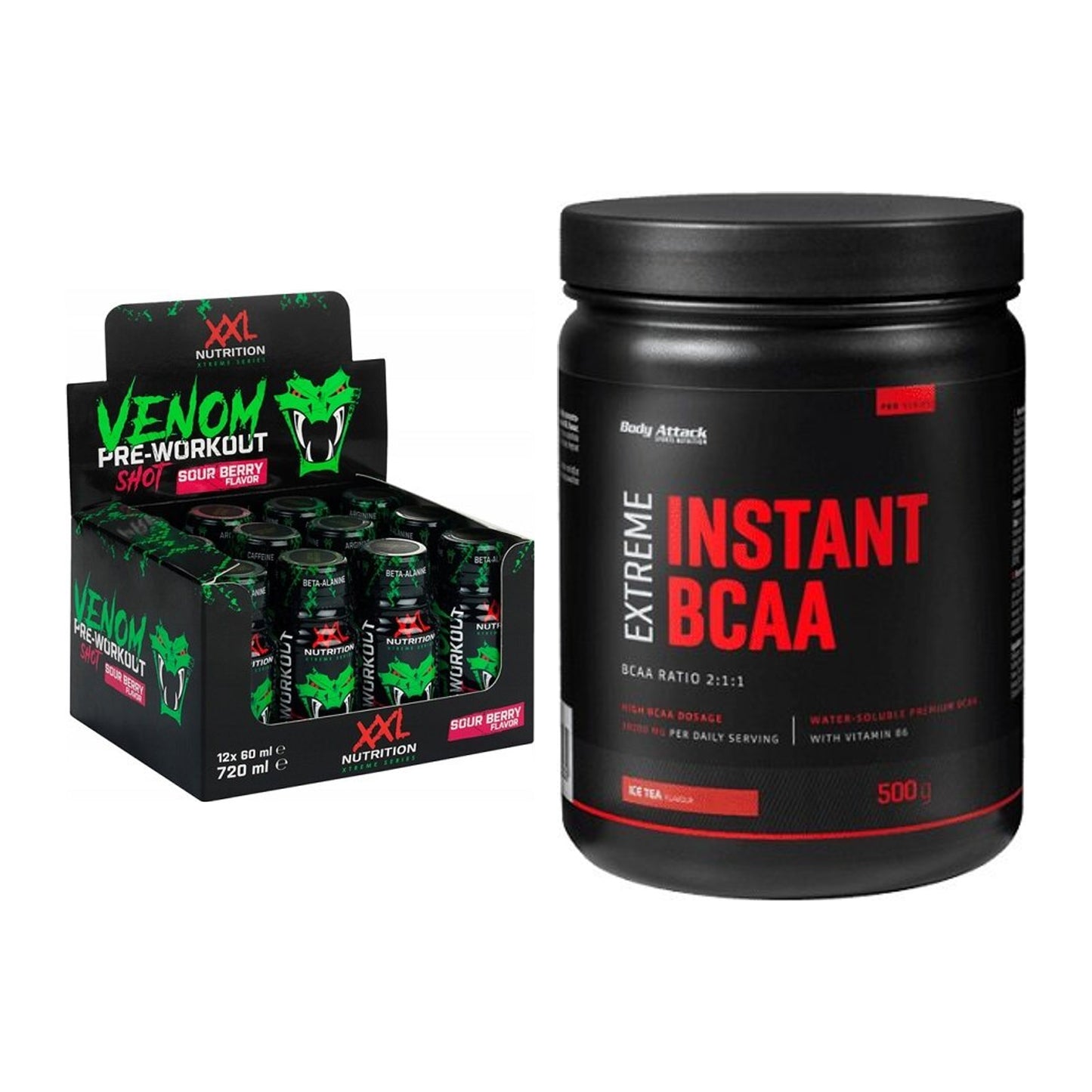 Trainings-Set: XXL Nutrition Venom Shot + Body Attack Instant BCAA – alle enthaltenen Artikel