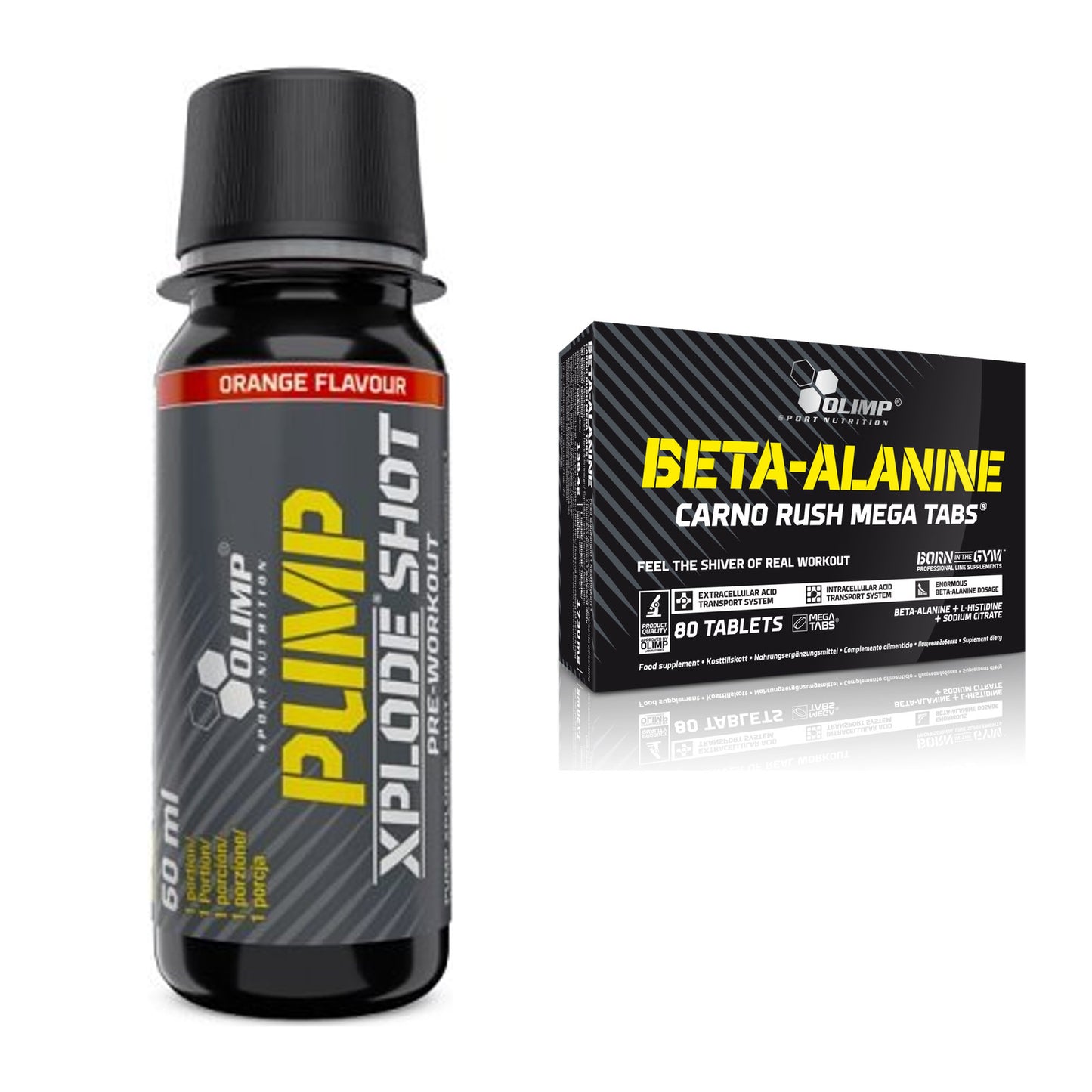 Trainings-Set: Olimp Pump Xplode Shot + Olimp Beta-Alanin Carno Rush – alle enthaltenen Artikel