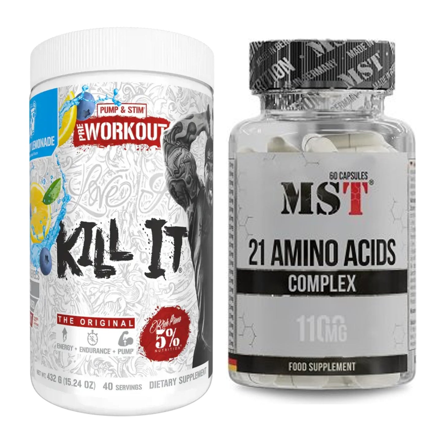Trainings-Set: Rich Piana 5% Nutrition Kill It + MST 21 Amino Acids – alle enthaltenen Artikel