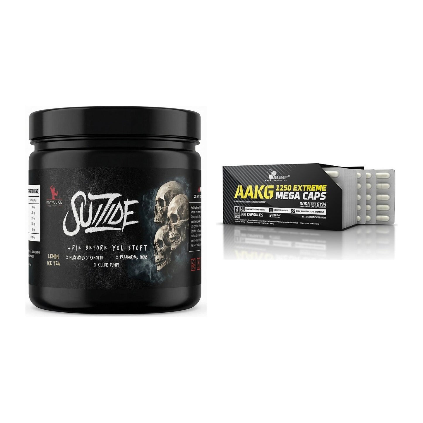 Trainings-Set: #GYMJUICE SUIZIDE Booster + Olimp AAKG Extreme Mega – alle enthaltenen Artikel