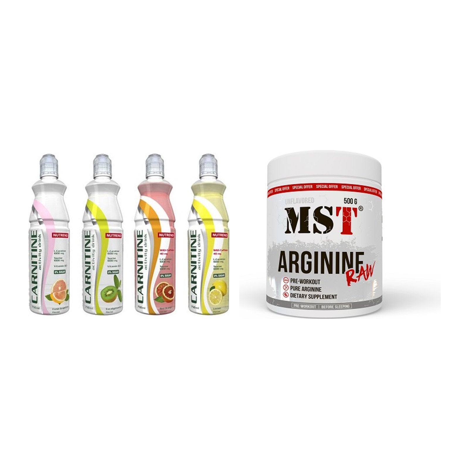 Trainings-Set: Nutrend Activity L-Carnitine Drink + MST Arginine RAW – alle enthaltenen Artikel