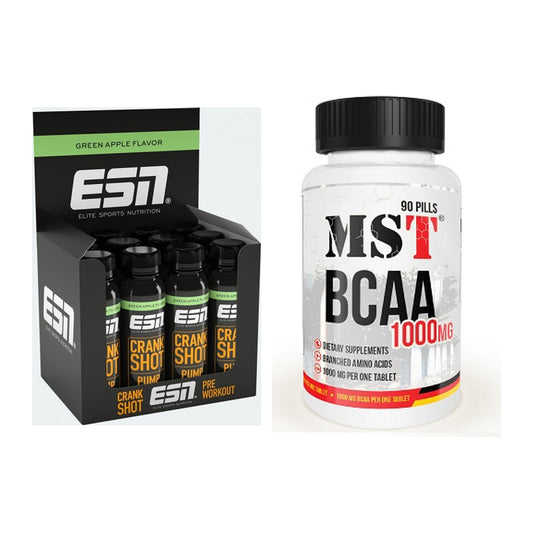 Trainings-Set: ESN Crank Pump Shot + MST BCAA 1000 (90 Tabl.) – alle enthaltenen Artikel