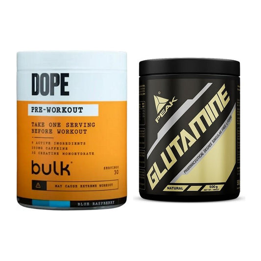 Trainings-Set: Bulk Dope Pre-Workout 30 Serv. + Peak Glutamin – alle enthaltenen Artikel