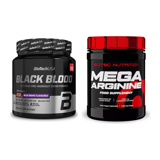 Set de antrenament: BioTech Black Blood CAF + Scitec Mega Arginine - toate articolele incluse