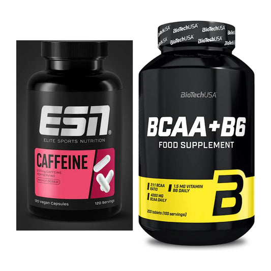 Set de entrenamiento: ESN Caffeine Caps + BioTech BCAA+B6 200 comprimidos - todos los artículos incluidos