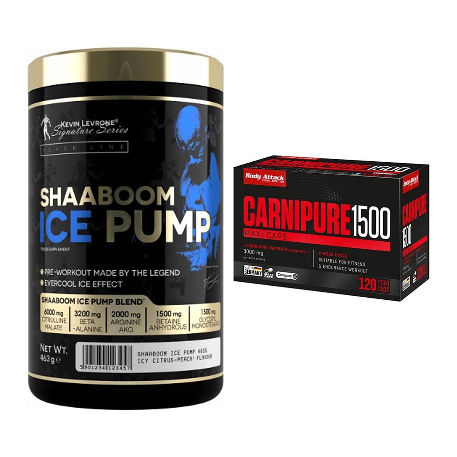 Trainings-Set: Kevin Levrone Shaaboom Ice + Body Attack Carnipure 1500 – alle enthaltenen Artikel