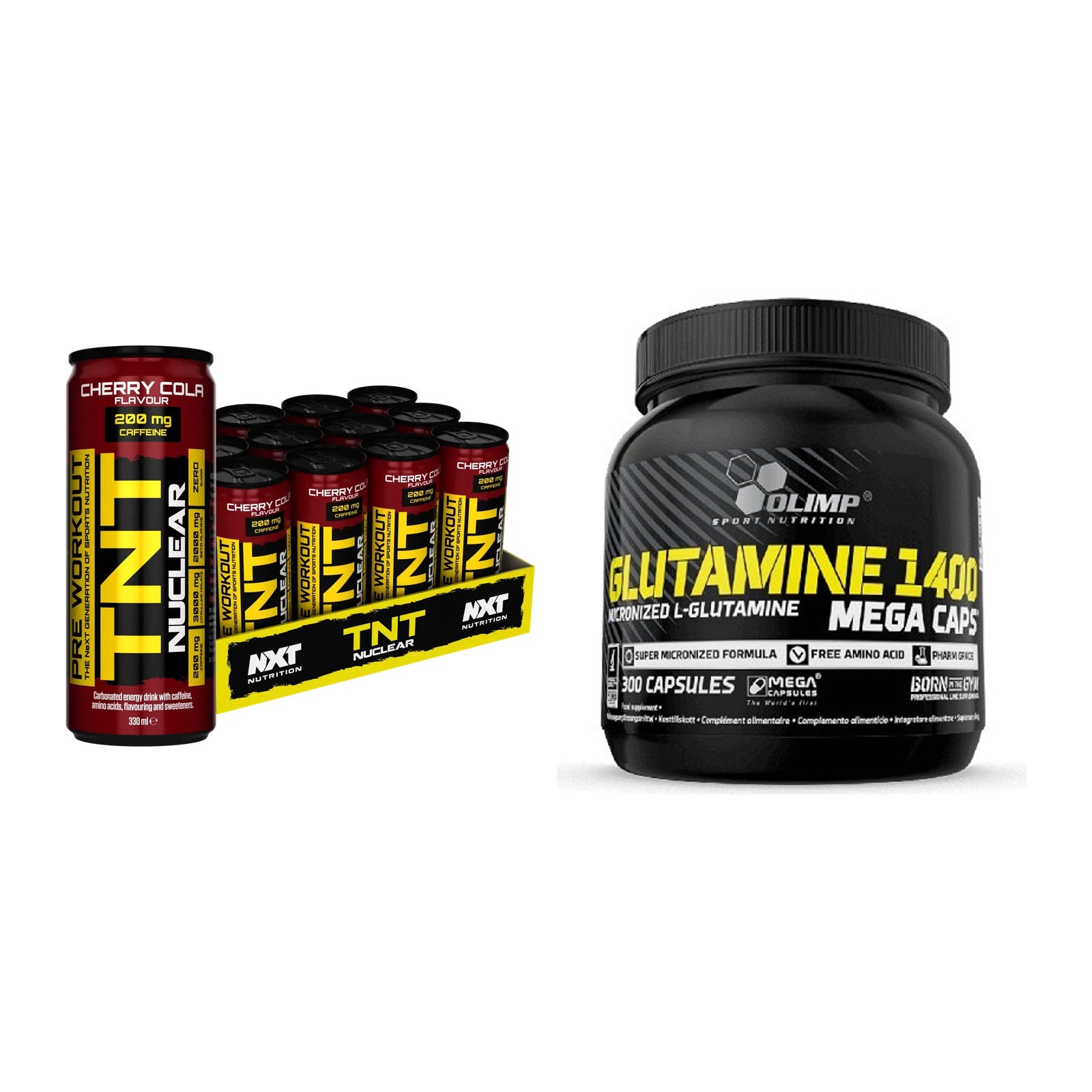 Trainings-Set: NXT Nutrition TNT NUCLEAR + Olimp L-Glutamine Mega Caps – alle enthaltenen Artikel