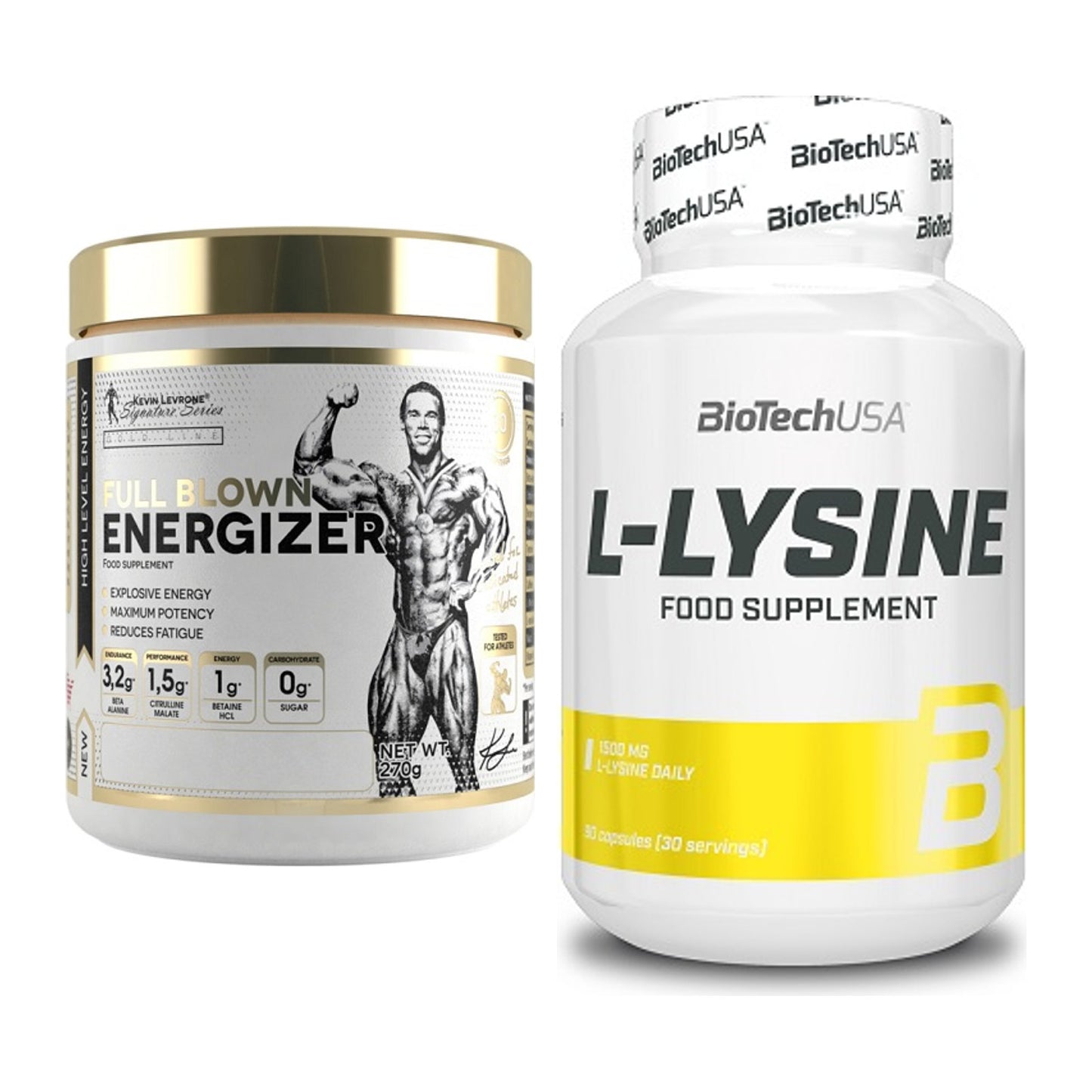 Trainings-Set: Kevin Levrone Full Blown Energizer + BioTech L-Lysine – alle enthaltenen Artikel