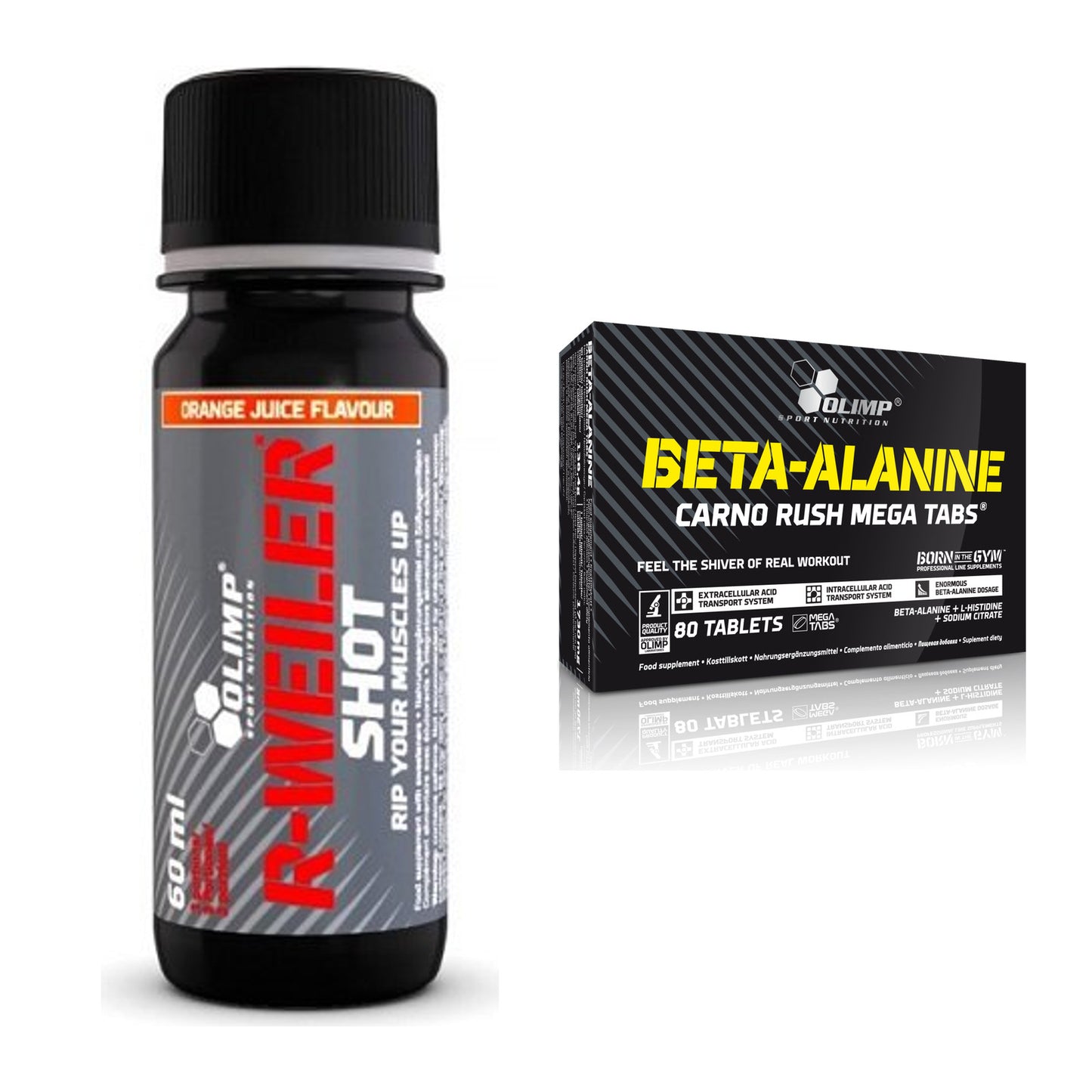 Trainings-Set: Olimp R-Weiler Shot + Olimp Beta-Alanin Carno Rush – alle enthaltenen Artikel
