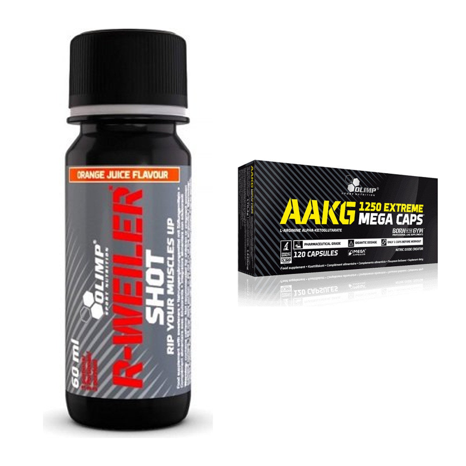 Trainings-Set: Olimp R-Weiler Shot + Olimp AAKG Extreme Mega Caps – alle enthaltenen Artikel