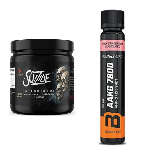 Trainings-Set: #GYMJUICE SUIZIDE Booster + BioTech AAKG 7800 20 x – alle enthaltenen Artikel