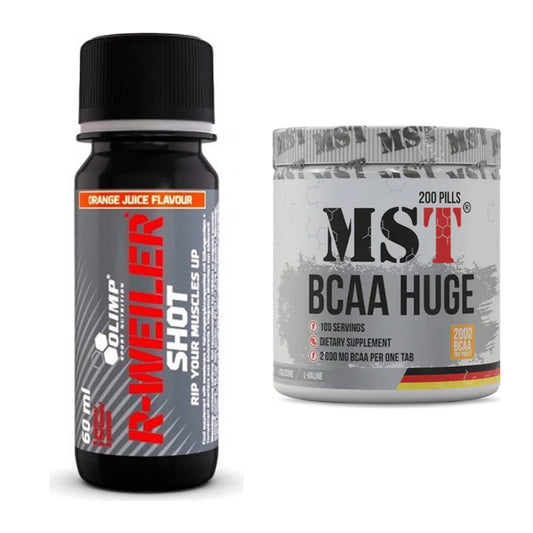 Trainings-Set: Olimp R-Weiler Shot + MST BCAA Huge 200 Tabl./ 2gr pro – alle enthaltenen Artikel
