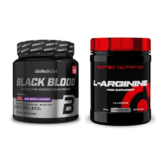 Trainings-Set: BioTech Black Blood CAF+ 300g (80 + Scitec Arginin – alle enthaltenen Artikel