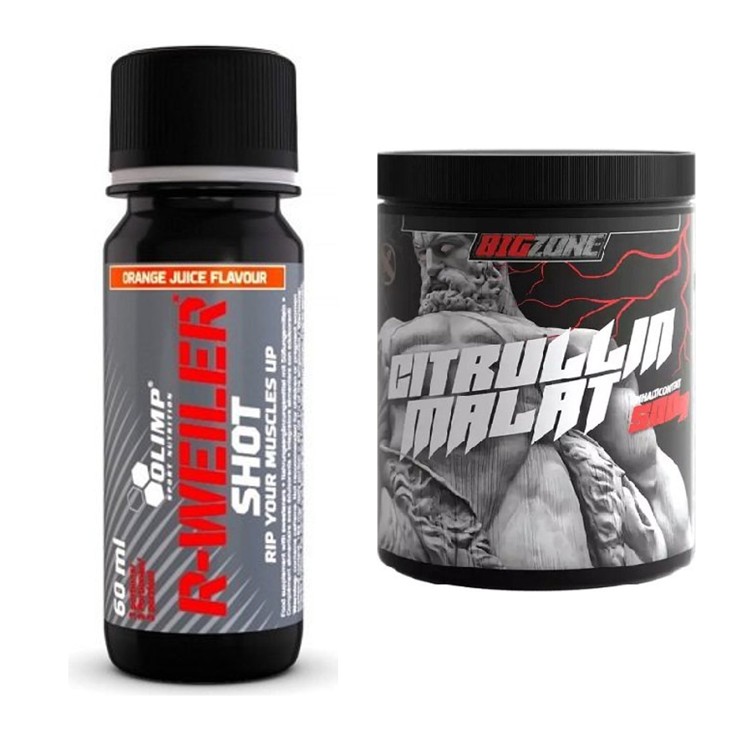Trainings-Set: Olimp R-Weiler Shot + Big Zone Citrullin Malat – alle enthaltenen Artikel