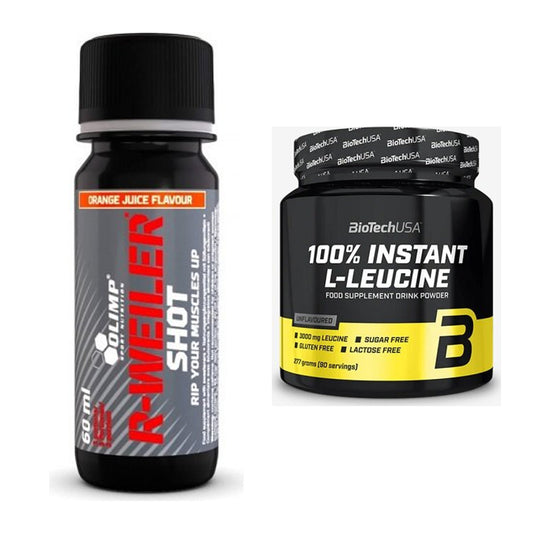 Trainings-Set: Olimp R-Weiler Shot + BioTech 100% Instant L-Leucine – alle enthaltenen Artikel