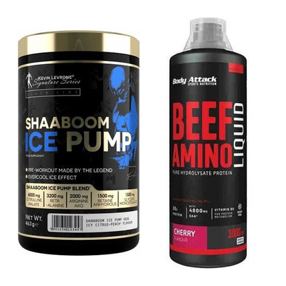 Trainings-Set: Kevin Levrone Shaaboom Ice + Body Attack Beef Amino – alle enthaltenen Artikel