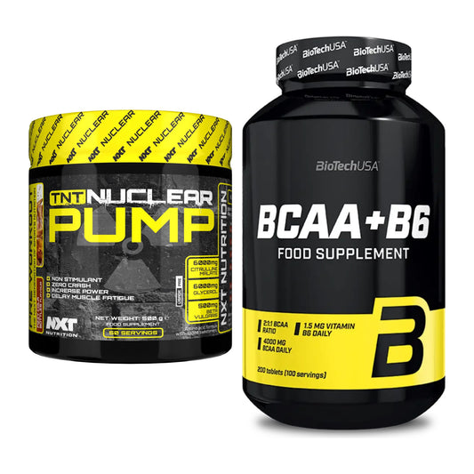 Zestaw treningowy: NXT Nutrition TNT Nuclear + BioTech BCAA+B6 200 tabletek - wszystkie elementy w zestawie