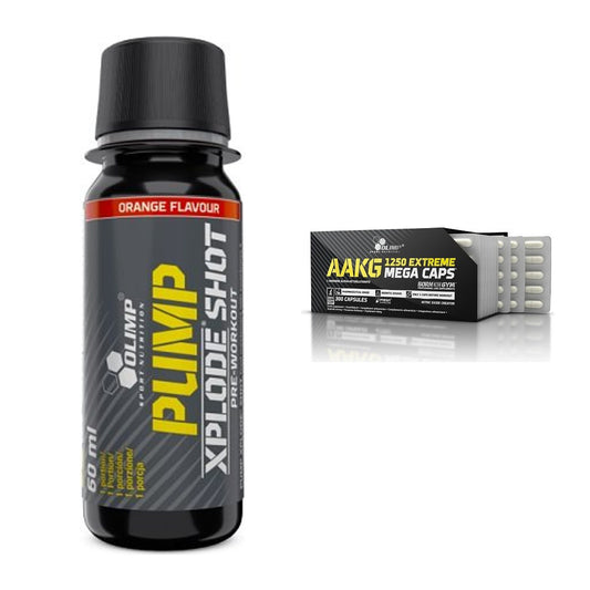 Set de entrenamiento: Olimp Pump Xplode Shot + Olimp AAKG Extreme Mega Caps - todos los artículos incluidos