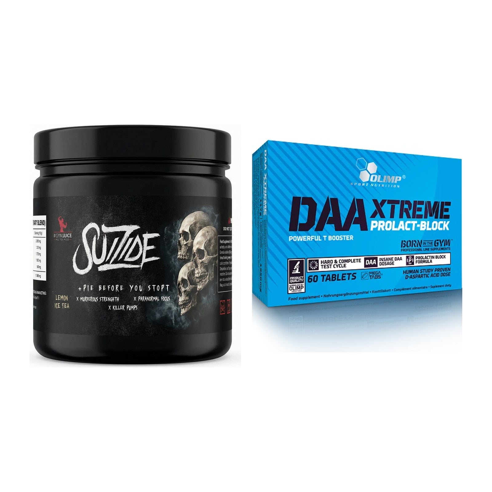 Trainings-Set: #GYMJUICE SUIZIDE Booster + Olimp DAA Xtreme – alle enthaltenen Artikel