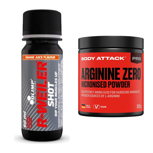 Set de antrenament: Olimp R-Weiler Shot + Body Attack 100% Arginine Zero - toate articolele incluse