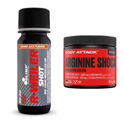 Trainings-Set: Olimp R-Weiler Shot + Body Attack Arginine Shock – alle enthaltenen Artikel