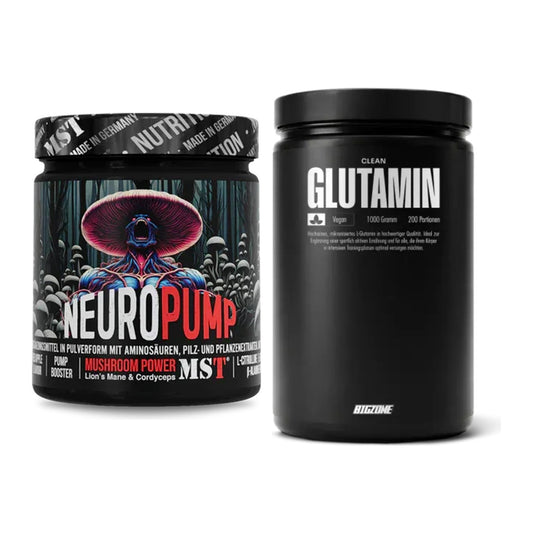 Conjunto de treino: MST NeuroPump 540g (Red Apple) + Big Zone Glutamine - todos os artigos incluídos