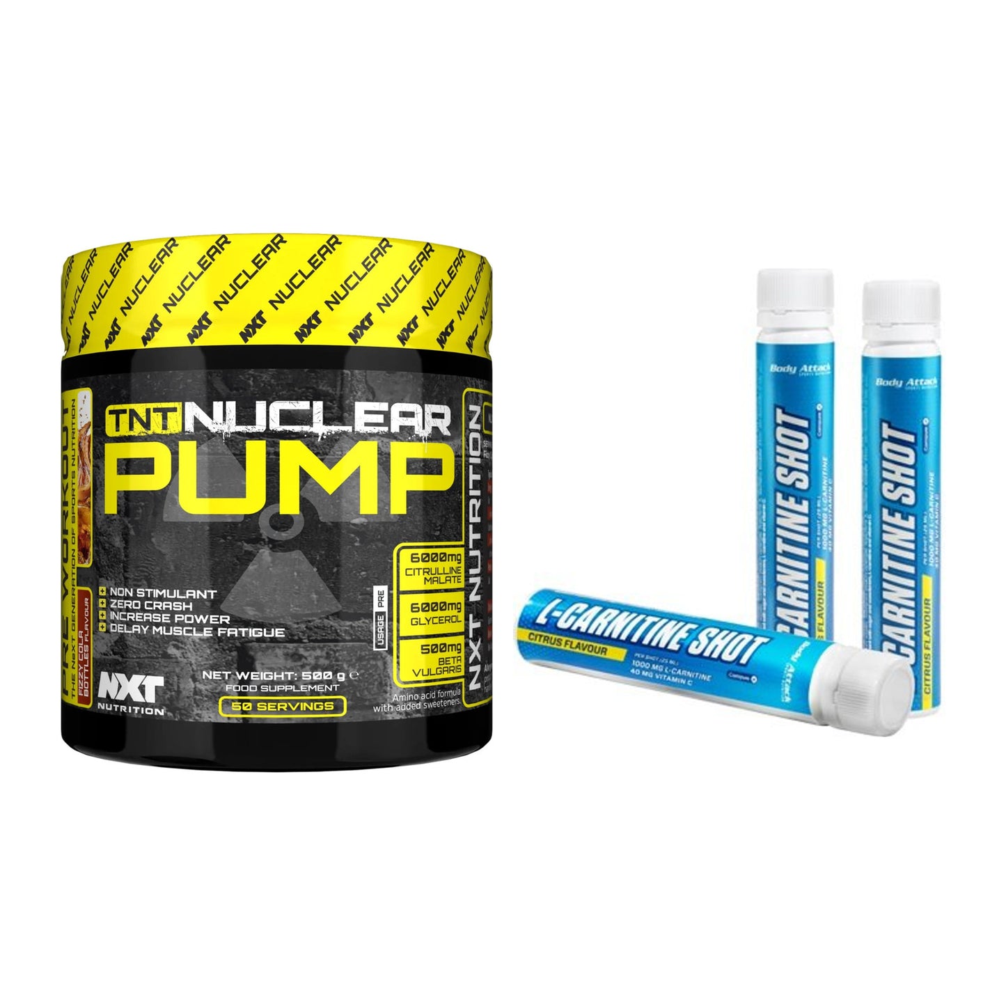 Trainings-Set: NXT Nutrition TNT Nuclear + Body Attack L-Carnitine – alle enthaltenen Artikel
