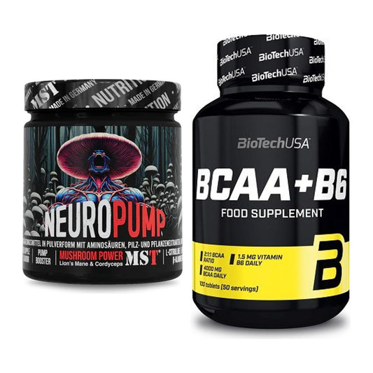 Set de antrenament: MST NeuroPump 540g (roșu + BioTech BCAA+B6 100 tablete - toate articolele incluse