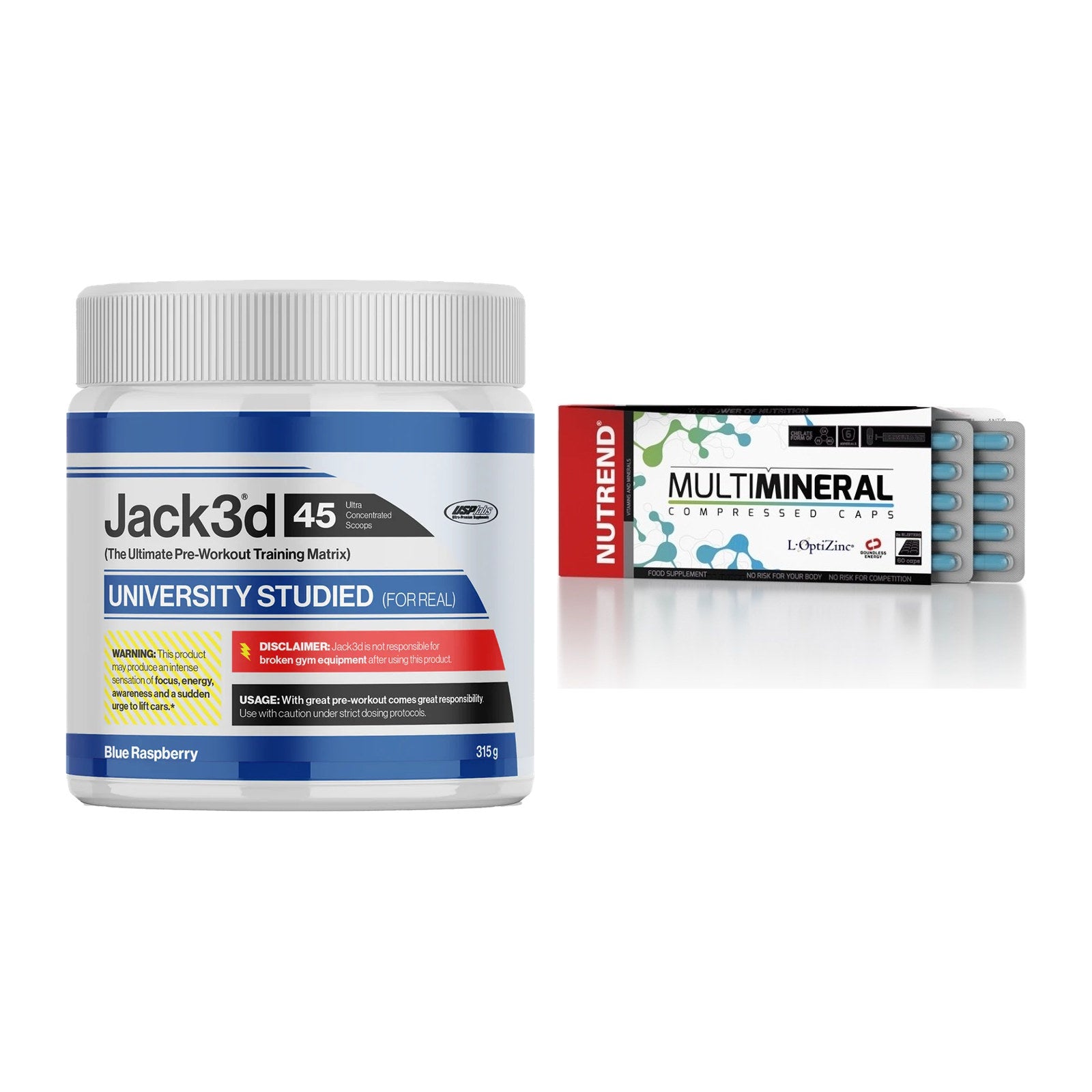 Trainings-Set: USP Labs Jack3d 45 Serv. + Nutrend Multimineral – alle enthaltenen Artikel