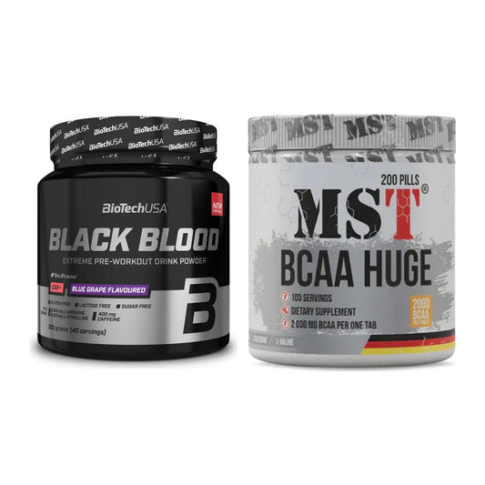 Trainings-Set: BioTech Black Blood CAF + MST BCAA Huge 200 Tabl./ – alle enthaltenen Artikel