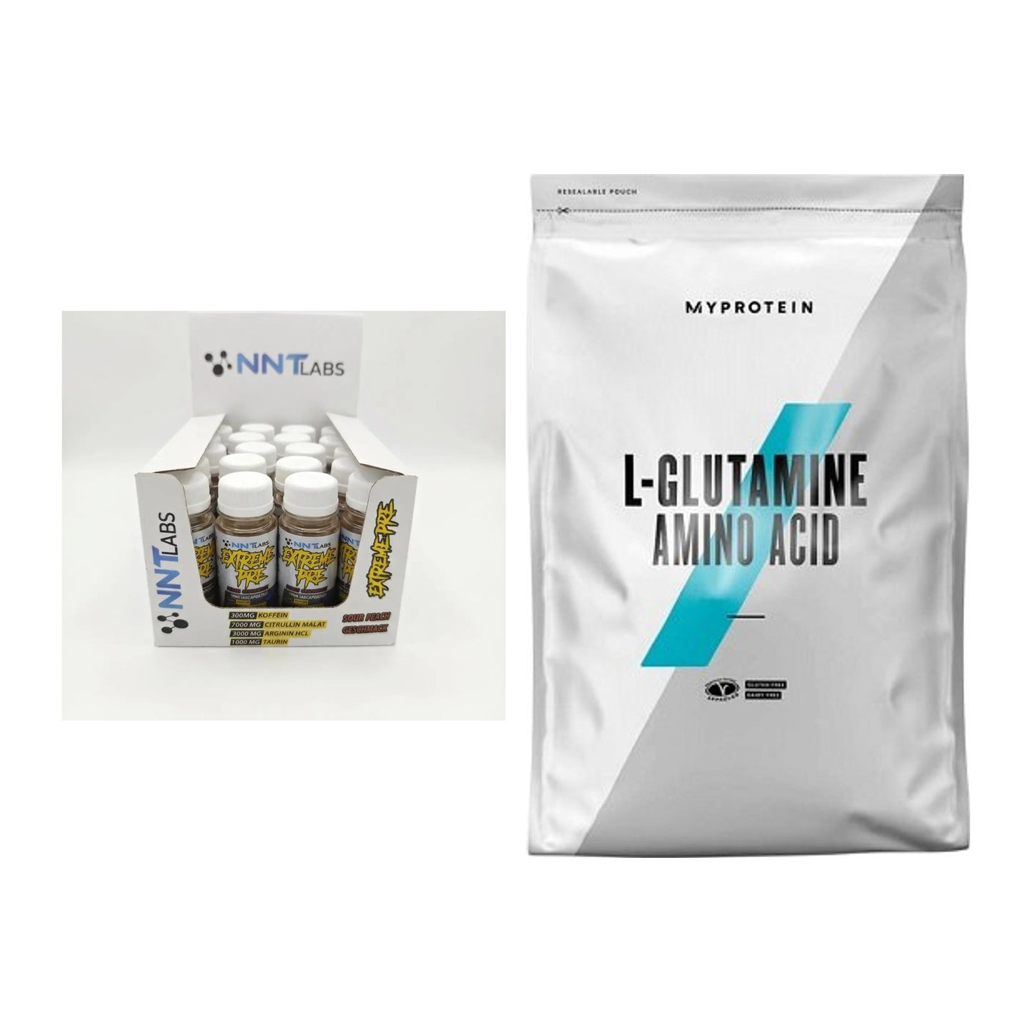 Trainings-Set: NNT Extreme Pre-Workout Shot + MyProtein Glutamin – alle enthaltenen Artikel