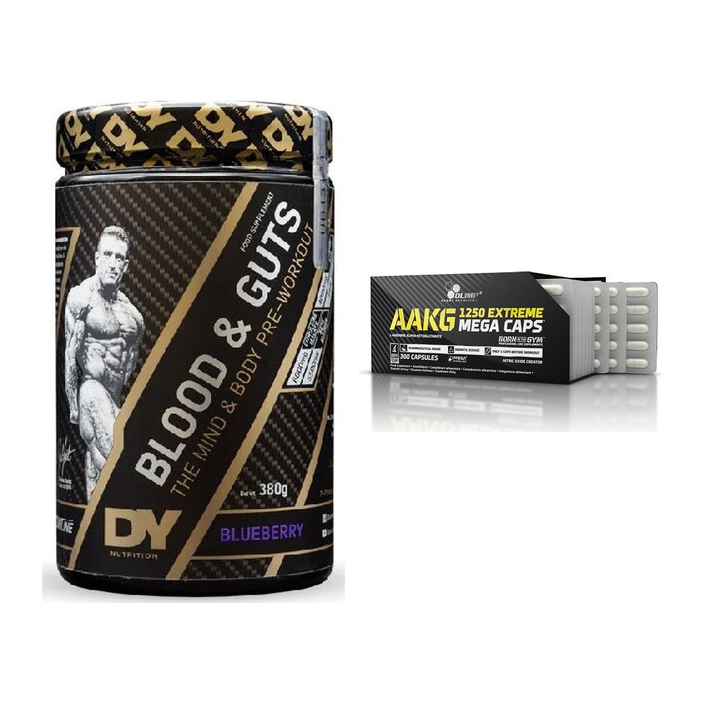 Trainings-Set: DY Nutrition Blood&Guts + Olimp AAKG Extreme Mega Caps – alle enthaltenen Artikel