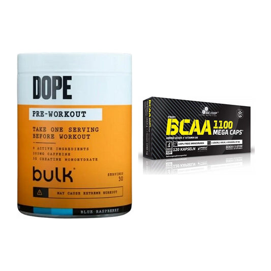Trainings-Set: Bulk Dope Pre-Workout 30 Serv. + Olimp BCAA Mega Caps – alle enthaltenen Artikel