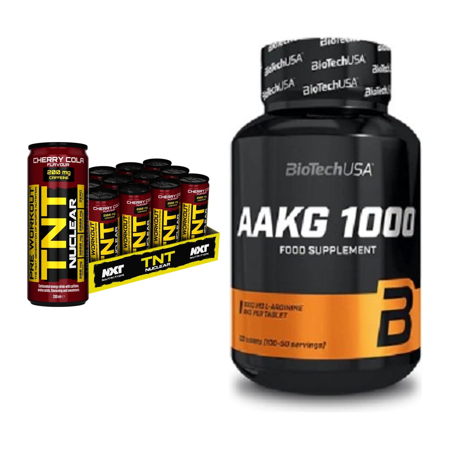 Trainings-Set: NXT Nutrition TNT NUCLEAR + BioTech AAKG 1000mg 100 – alle enthaltenen Artikel