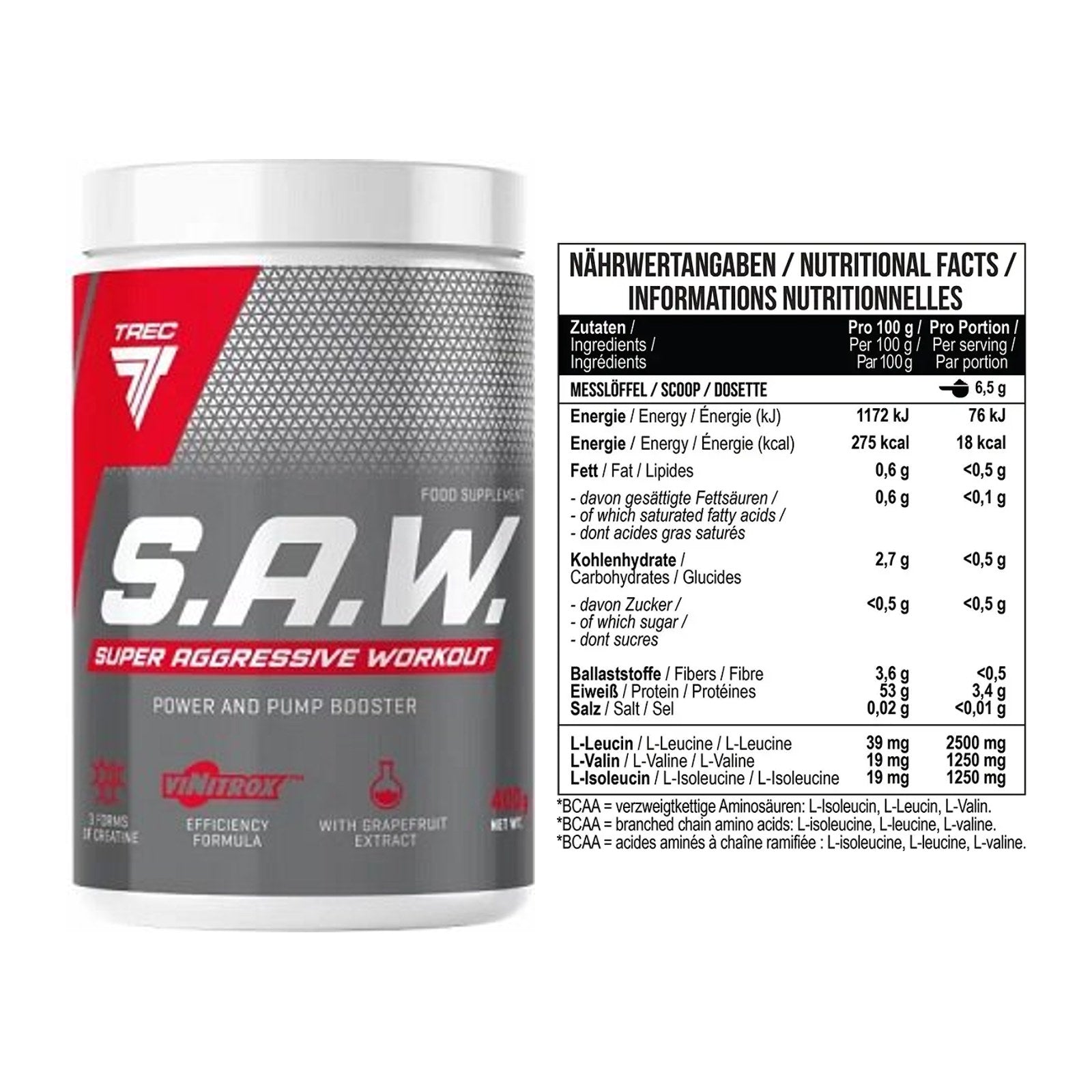 Trainings-Set: Trec Nutrition SAW Booster + MST BCAA Zero – alle enthaltenen Artikel