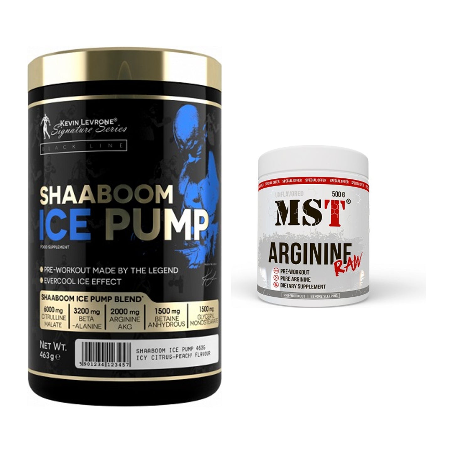 Trainings-Set: Kevin Levrone Shaaboom Ice Pump + MST Arginine RAW – alle enthaltenen Artikel