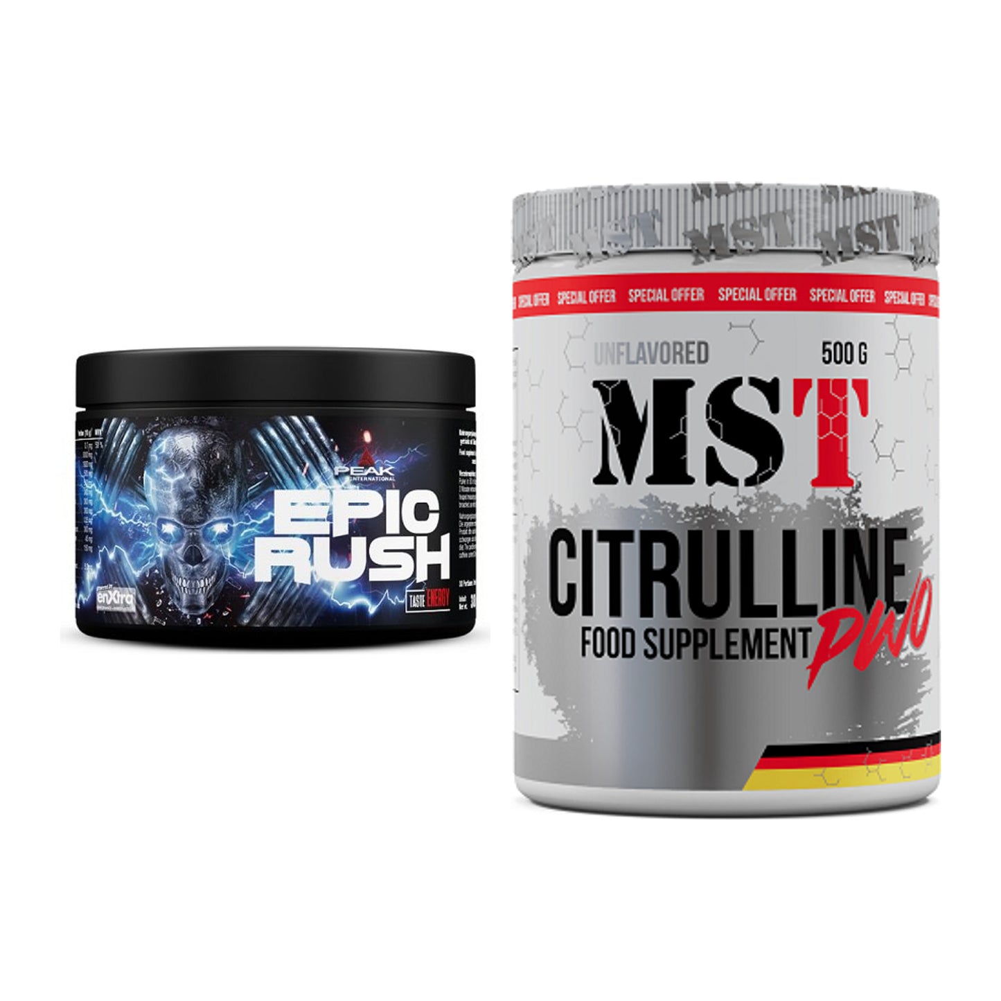 Trainings-Set: Peak Epic Rush + MST Citrulline Malat 500g – alle enthaltenen Artikel