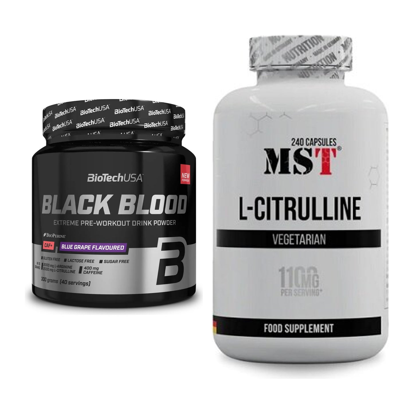 Тренировъчен комплект: BioTech Black Blood CAF+ 300g (80 + MST Citrulline - всички артикули са включени