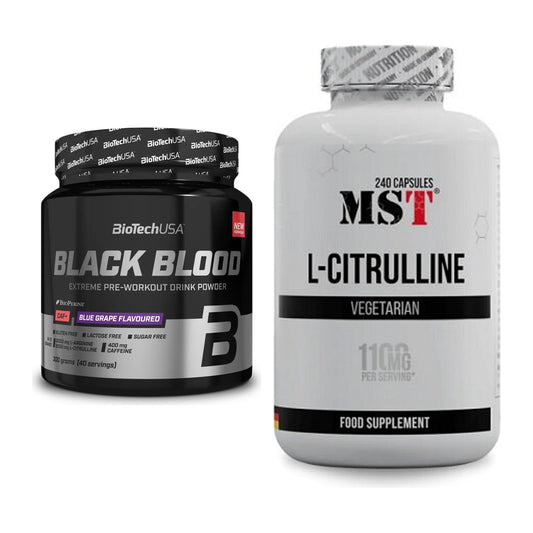 Trainings-Set: BioTech Black Blood CAF+ 300g (80 + MST Citrulline – alle enthaltenen Artikel
