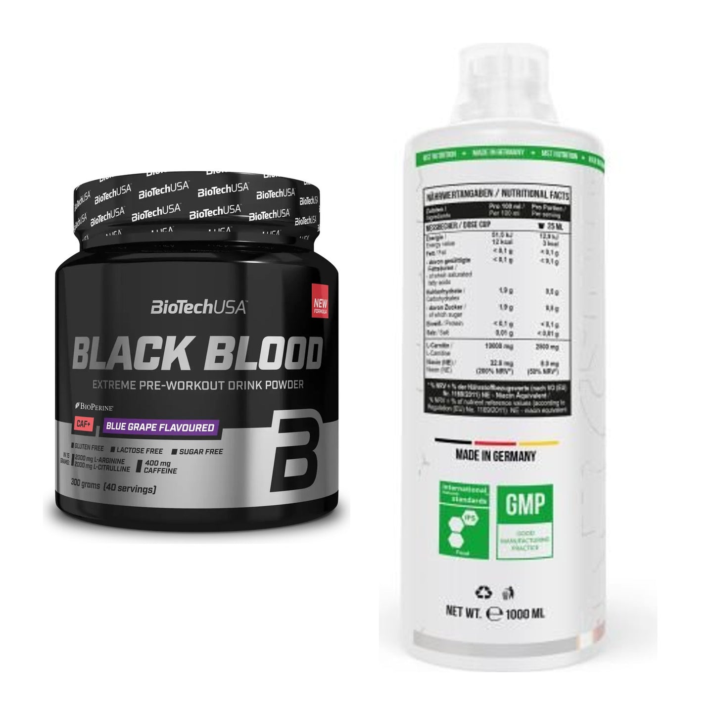 Trainings-Set: BioTech Black Blood CAF + MST L-Carnitine 100.000 – alle enthaltenen Artikel