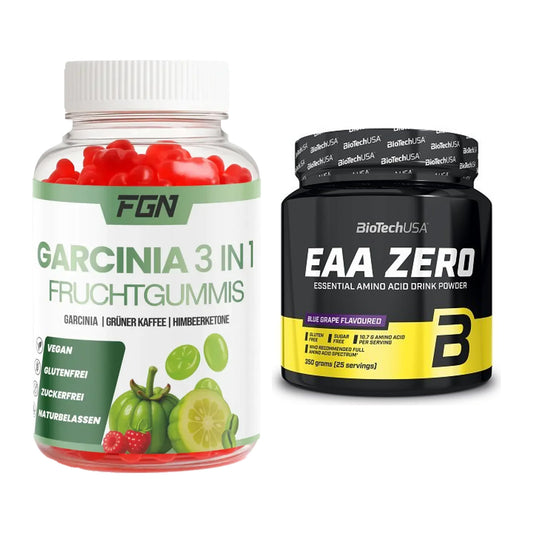 Treeningkomplekt: FGN Garcinia 60 puuviljakommid + BioTech EAA Zero – kõik esemed on kaasas